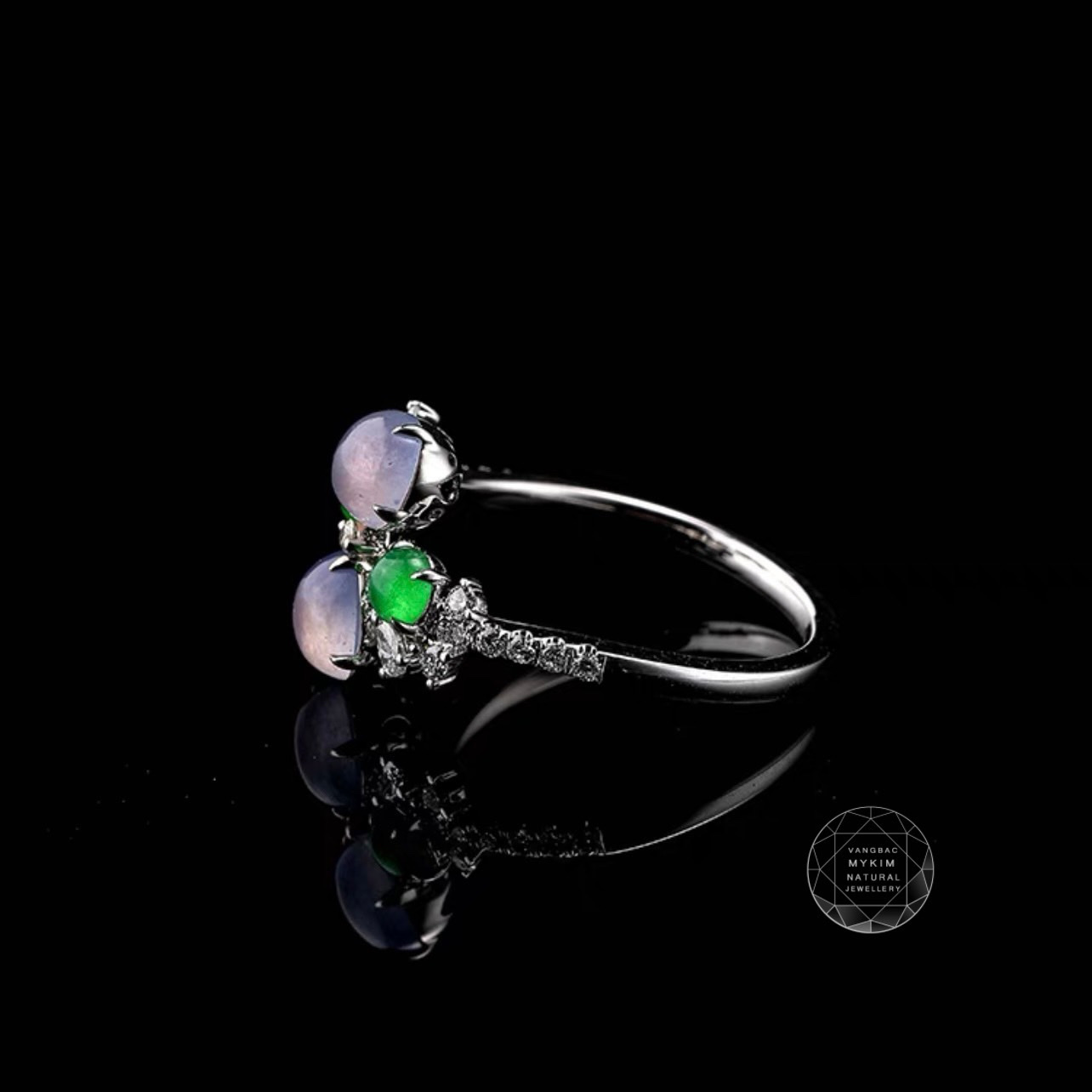 Nhẫn Ngọc Phỉ Thúy đánh kiểu - Vàng trắng 14k - 18k