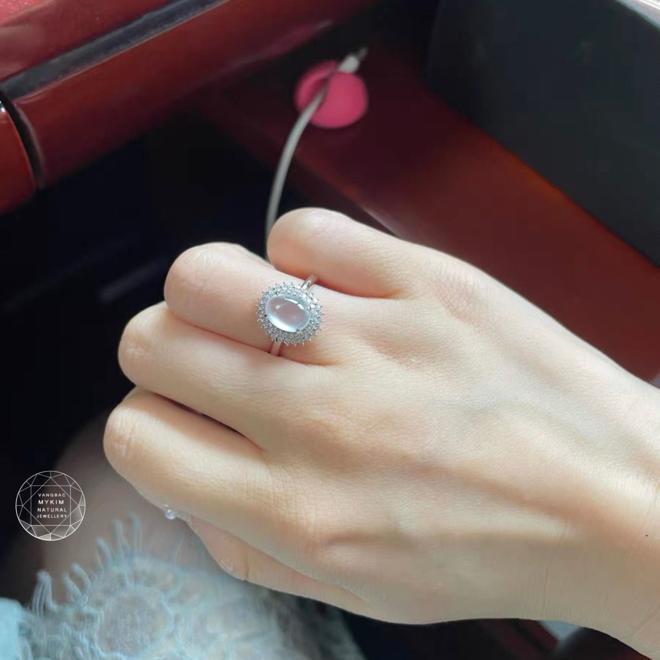 💍 Nhẫn Băng Ngọc Phỉ Thúy – Kim Cương – Vàng Trắng 10k/14k/18k