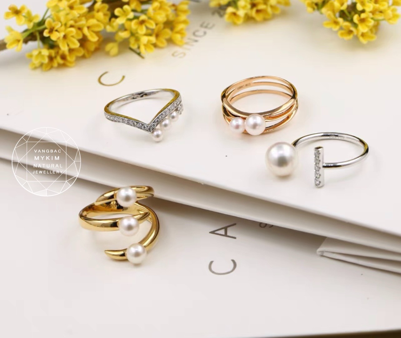 Nhẫn Vàng Trắng đính Ngọc Trai - Vàng 10k - 14k