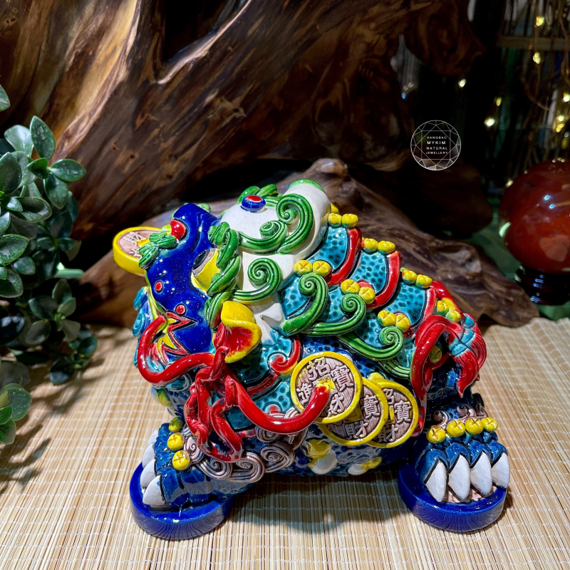 Cóc Thiềm Thừ Thần Tài - Đực - Sz 13 * 19cm - Gốm Sứ Men Rạn Đài Loan