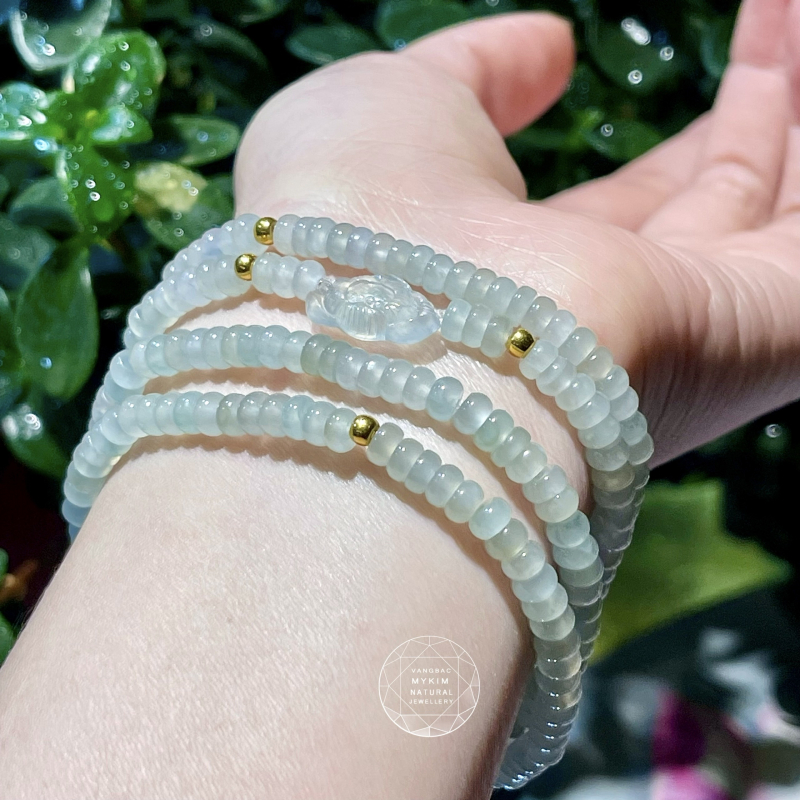 Chuỗi 4 Vòng Băng Trắng Xanh - Ngọc Phỉ Thúy Jadeite - Vàng 24k