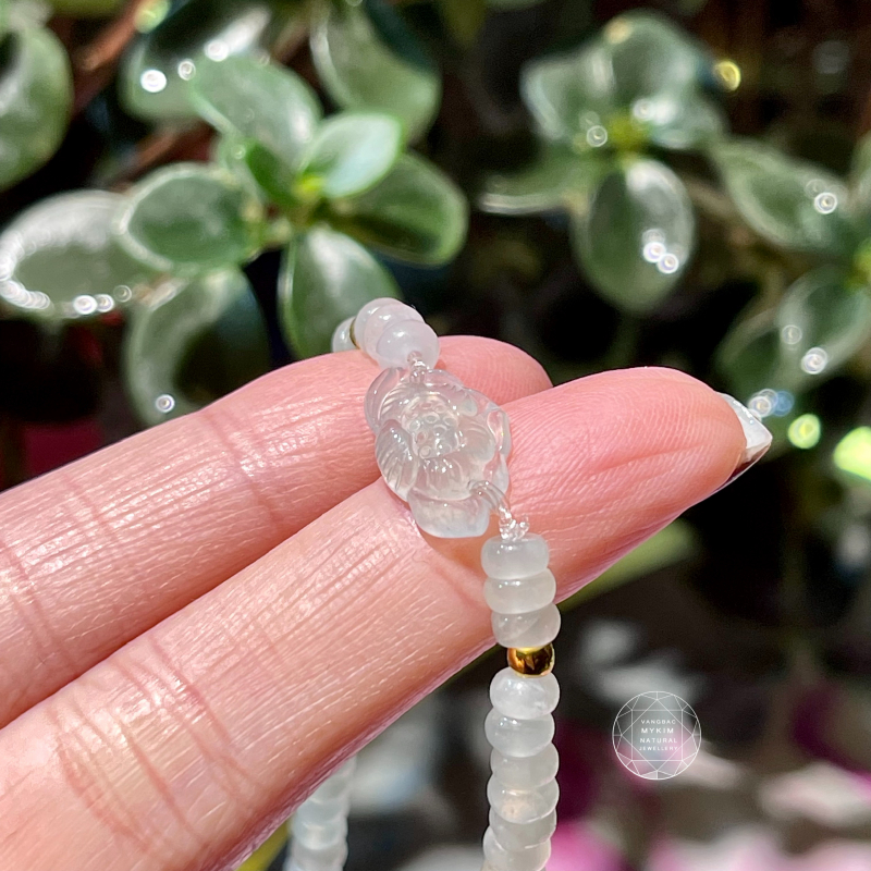 Chuỗi 4 Vòng Băng Trắng Xanh - Ngọc Phỉ Thúy Jadeite - Vàng 24k
