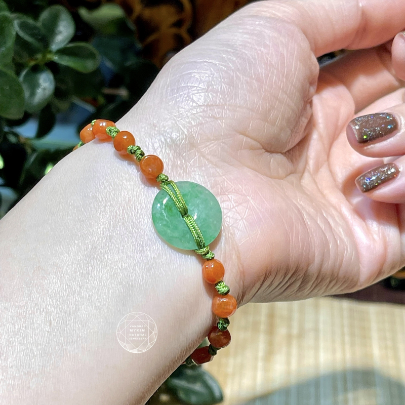 Dây Tết Đồng Điếu - Ngọc Phỉ Thúy Jadeite - Cam Xanh