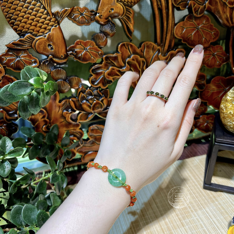 Dây Tết Đồng Điếu - Ngọc Phỉ Thúy Jadeite - Cam Xanh