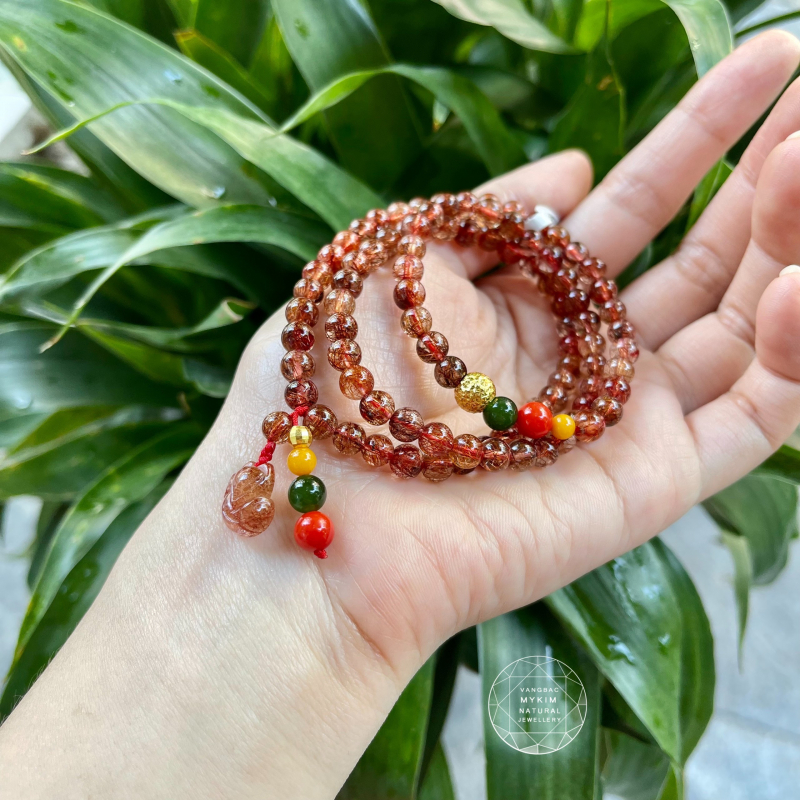 Chuỗi 3 Vòng Thạch Anh Tóc Đỏ - Mix Vàng 24k