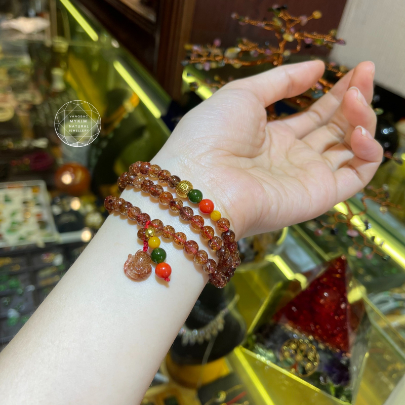 Chuỗi 3 Vòng Thạch Anh Tóc Đỏ - Mix Vàng 24k