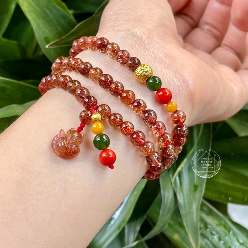 Chuỗi 3 Vòng Thạch Anh Tóc Đỏ - Mix Vàng 24k