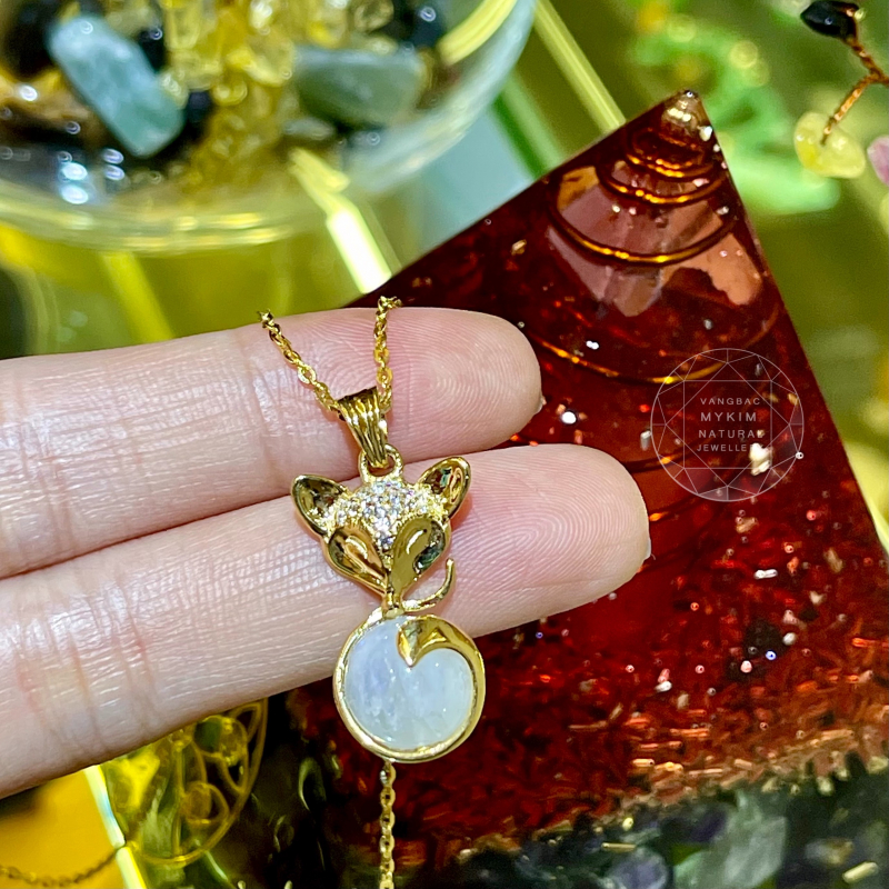 Mặt Dây Hồ Ly - Đá Mặt Trăng - Vàng 10k - 14k - 18k