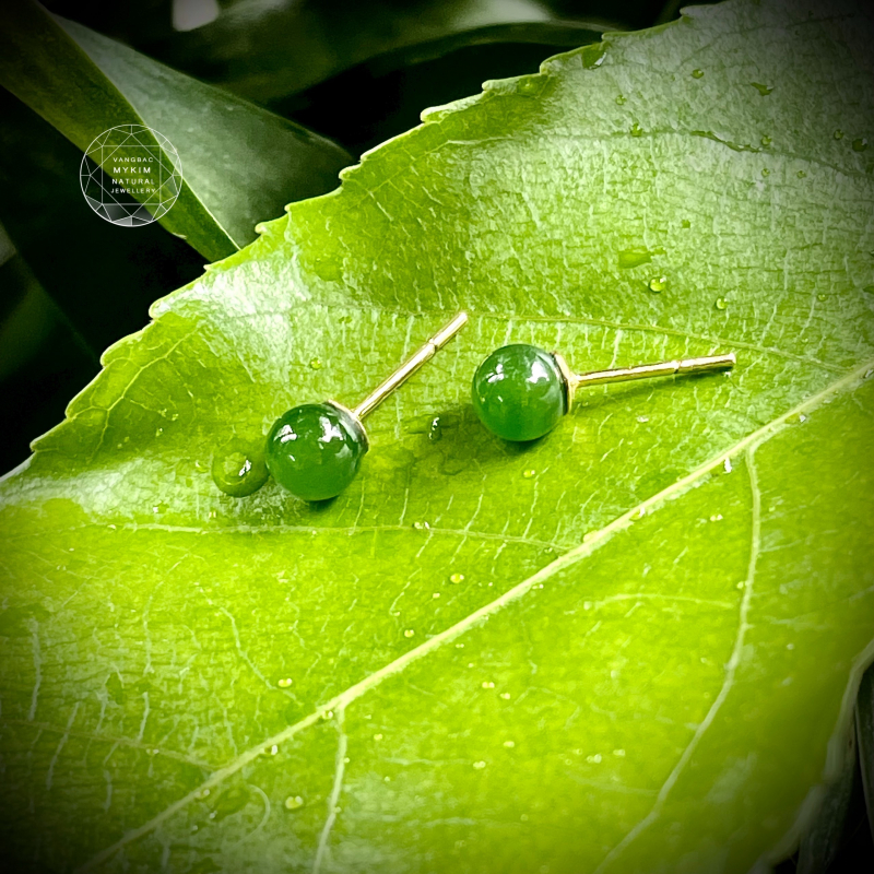 Bông Tai Nụ 6mm - Ngọc Bích Nephrite - Vàng 10k - 14k
