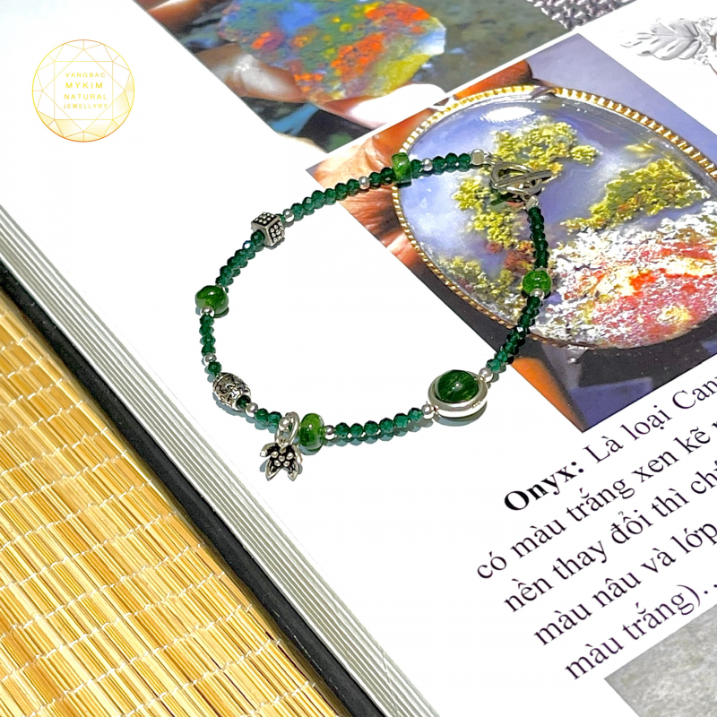 💚 Vòng Tay Diopside Mix Thạch Anh Xanh – Bạc 925 Cao Cấp | Tươi Sáng & Cân Bằng