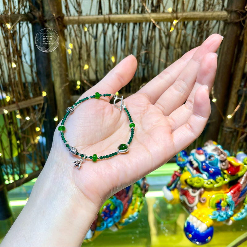 💚 Vòng Tay Diopside Mix Thạch Anh Xanh – Bạc 925 Cao Cấp | Tươi Sáng & Cân Bằng