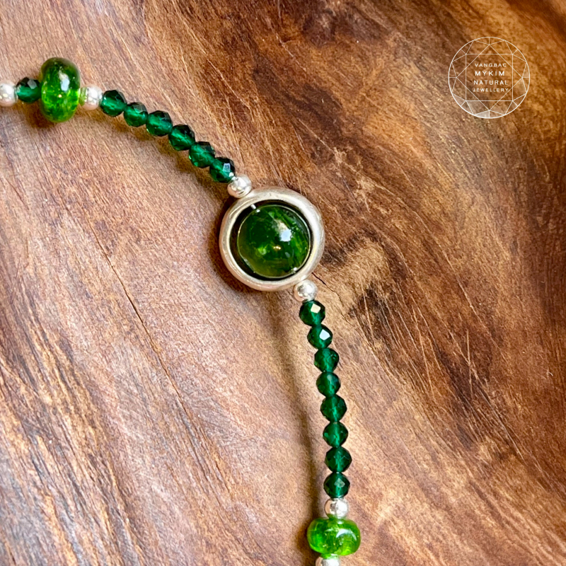💚 Vòng Tay Diopside Mix Thạch Anh Xanh – Bạc 925 Cao Cấp | Tươi Sáng & Cân Bằng