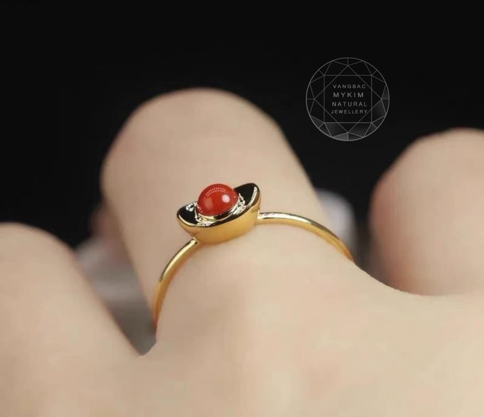 Nhẫn Đĩnh Vàng - San Hô - Vàng 14k