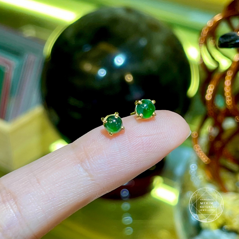 Bông Tai Nụ Ngọc Phỉ Thúy - Vàng 18k