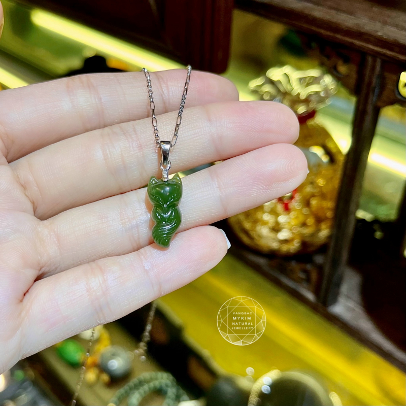 Mặt dây Hồ Ly Ngọc Bích - Móc Vàng Trắng 14k
