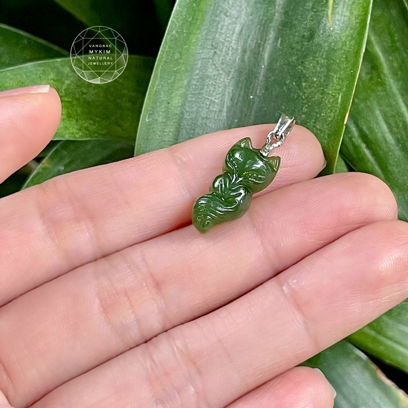 Mặt dây Hồ Ly Ngọc Bích - Móc Vàng Trắng 14k