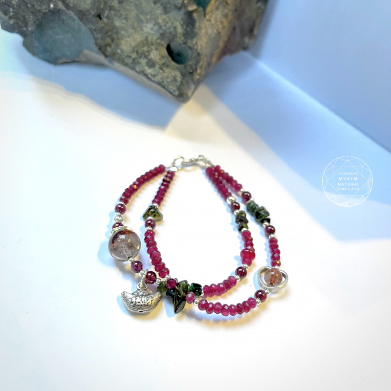 🌸✨ Lắc Tay Đôi Thạch Anh Hồng  | PK Bạc 925 Cao Cấp | Thiết Kế Trẻ Trung, Dễ Phối