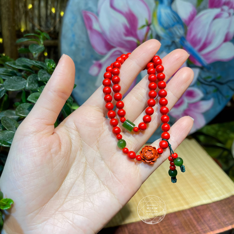 Chuỗi vòng Đá Chusa mix Ngọc Bích Nephrite Canada