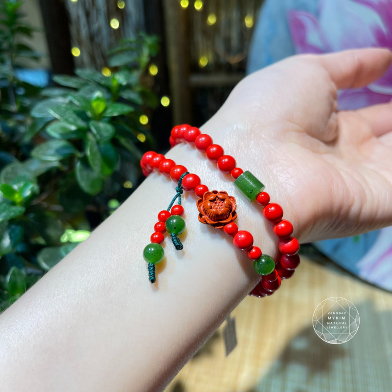 Chuỗi vòng Đá Chusa mix Ngọc Bích Nephrite Canada