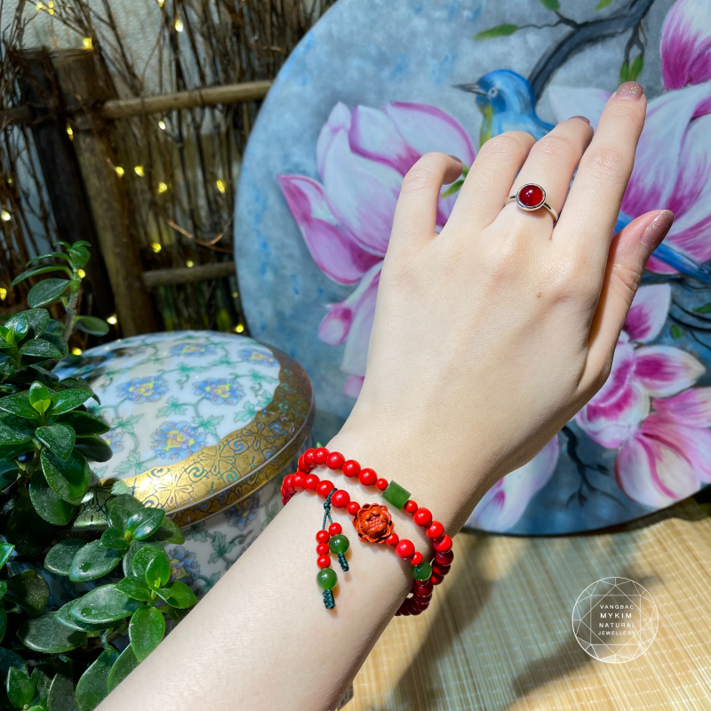 Chuỗi vòng Đá Chusa mix Ngọc Bích Nephrite Canada