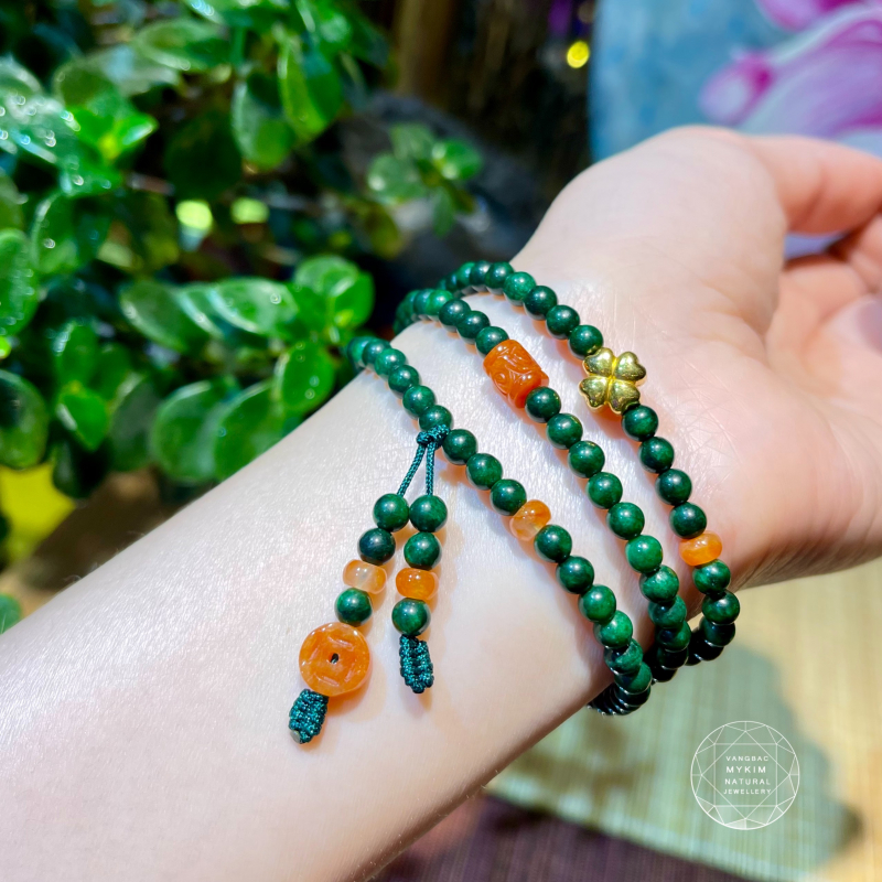 Chuỗi Vòng đá Sơn Thủy mix Ngọc Phỉ Thúy Jadeite - PK Vàng 10k