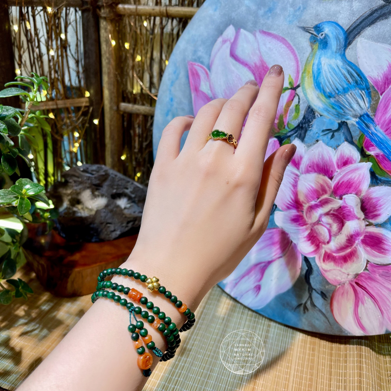 Chuỗi Vòng đá Sơn Thủy mix Ngọc Phỉ Thúy Jadeite - PK Vàng 10k