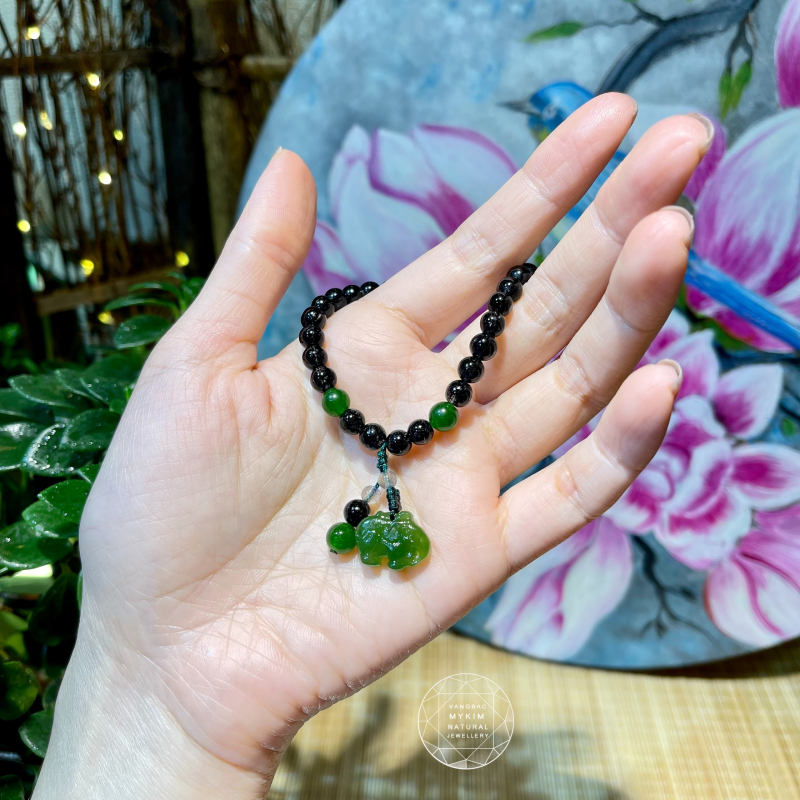 Vòng đá Thạch Anh Tóc Đen mix Ngọc Bích Nephrite Canada - Thạch Anh