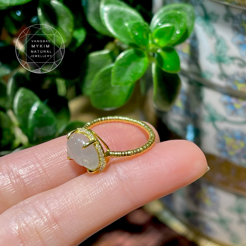 Nhẫn Băng Ngọc Phỉ Thúy Jadeite - Vàng 14k - Khóa Trường Mệnh