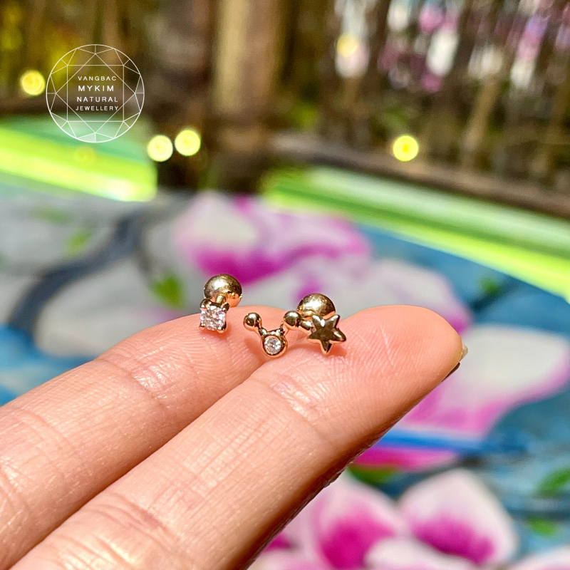 Bông Tai ngôi sao - nụ đá - Vàng Hồng 14k