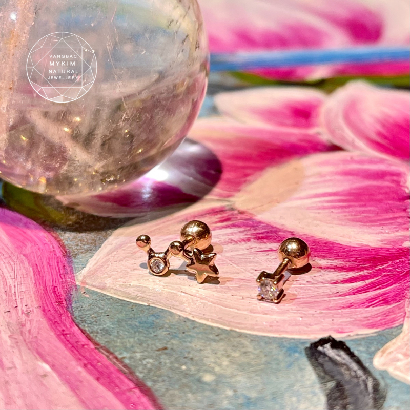 Bông Tai ngôi sao - nụ đá - Vàng Hồng 14k
