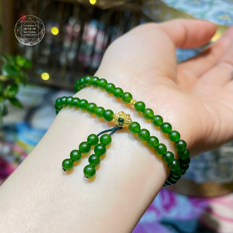 Chuỗi Vòng Mã Não Xanh Mix Charm Vàng 18k