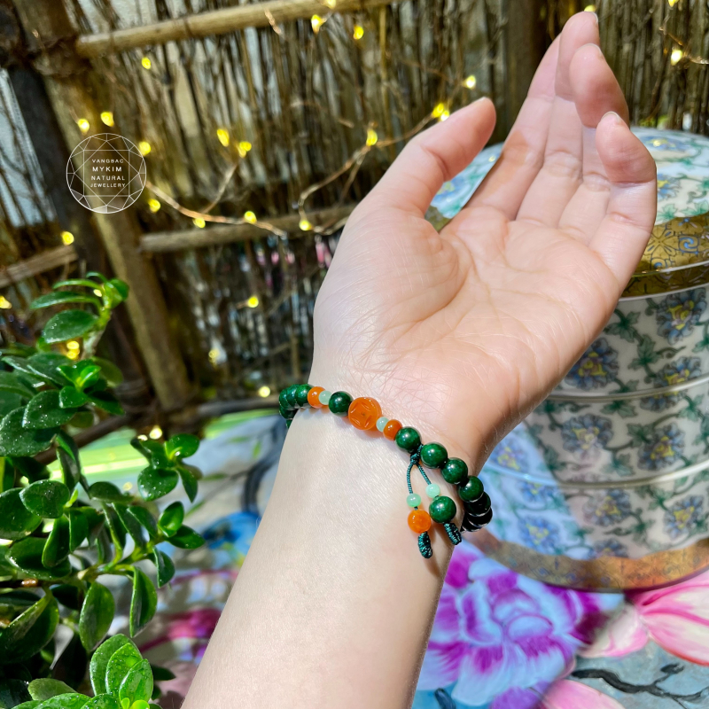 🌿 Vòng Đá Sơn Thủy Mix Kim Tiền Ngọc Phỉ Thúy | Biểu Tượng Cân Bằng – Thu Hút – Tỉnh Thức Nhẹ Nhàng