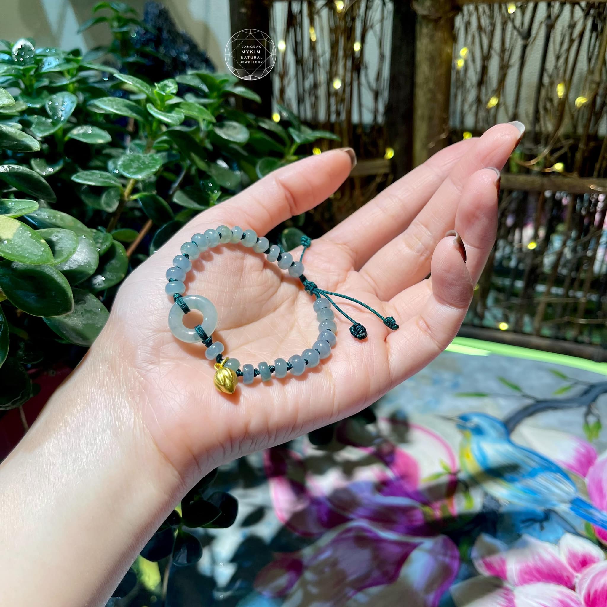 Vòng dây tết Ngọc Phỉ Thúy Jadeite - Băng Dầu - Vàng 24k