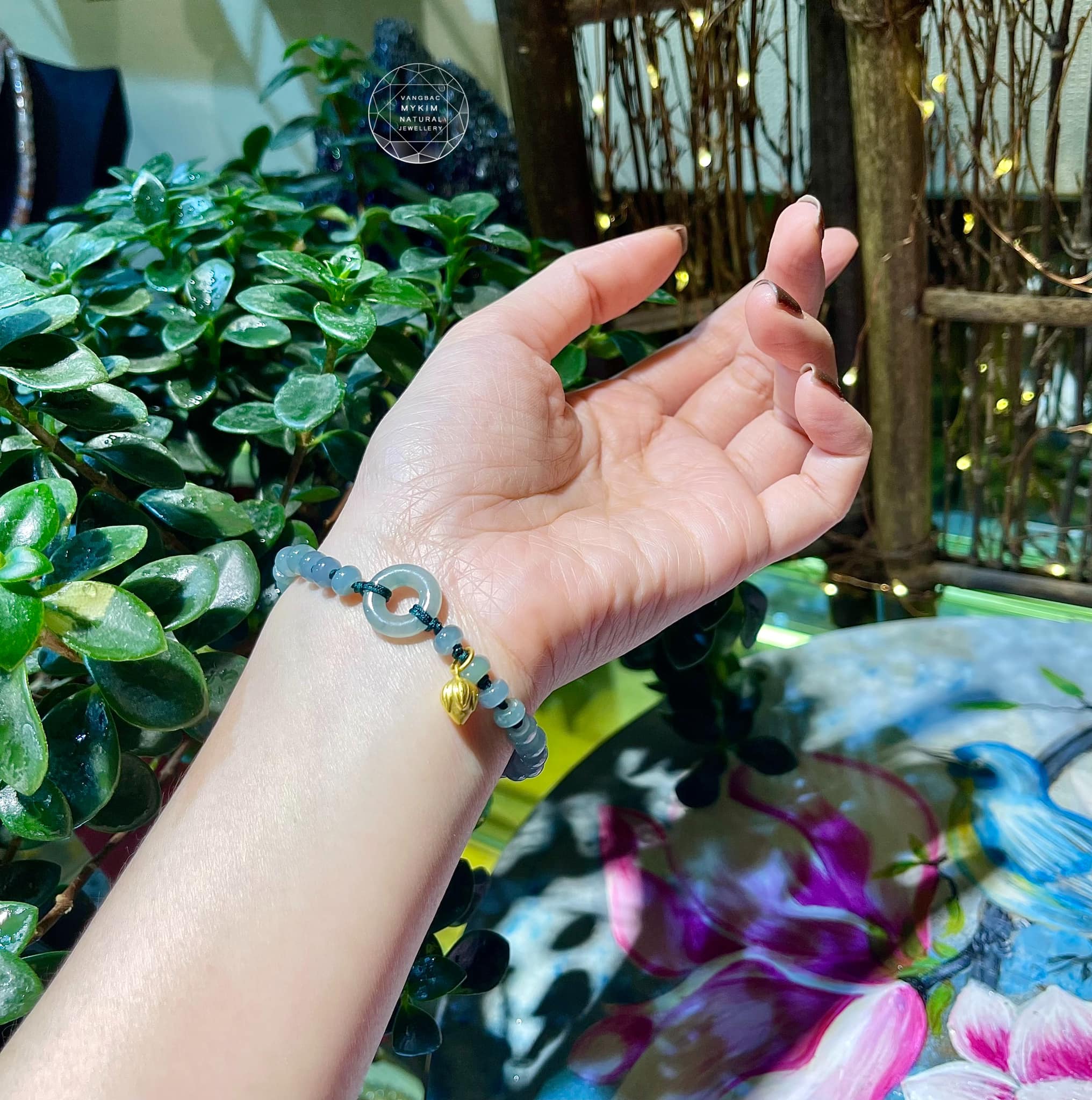 Vòng dây tết Ngọc Phỉ Thúy Jadeite - Băng Dầu - Vàng 24k