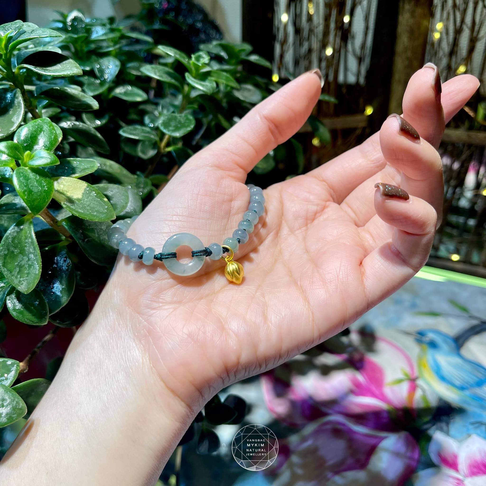 Vòng dây tết Ngọc Phỉ Thúy Jadeite - Băng Dầu - Vàng 24k