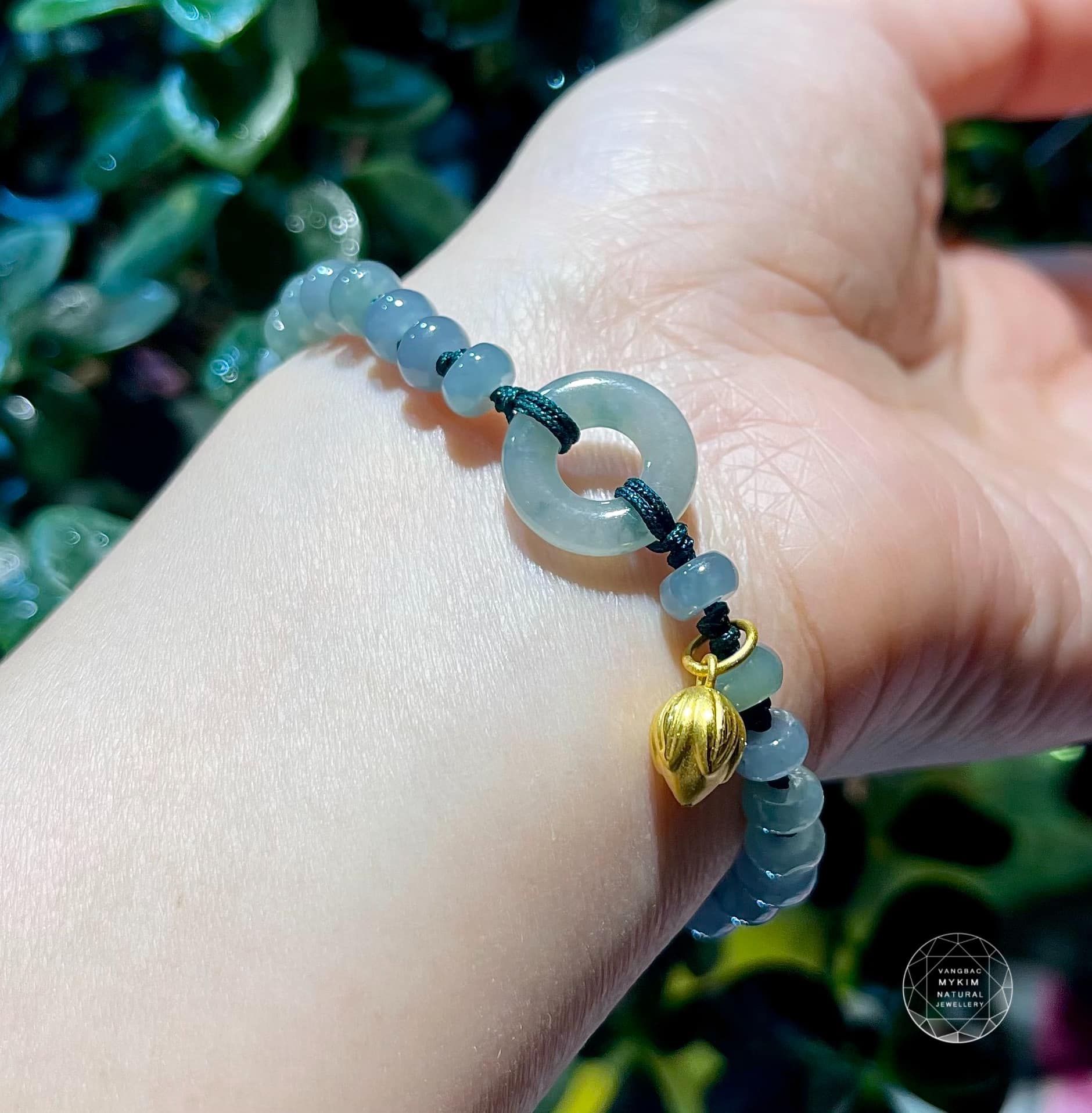 Vòng dây tết Ngọc Phỉ Thúy Jadeite - Băng Dầu - Vàng 24k