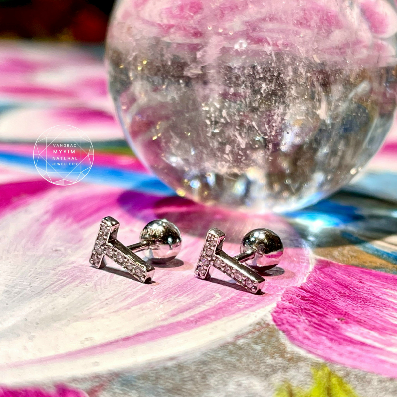 Bông Tai Chữ Cái - Vàng Trắng 14k - Size To