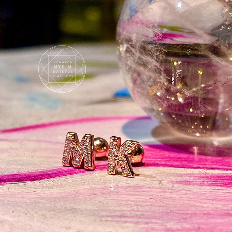 Bông Tai Chữ - Vàng Hồng 14k - Size Nhỏ