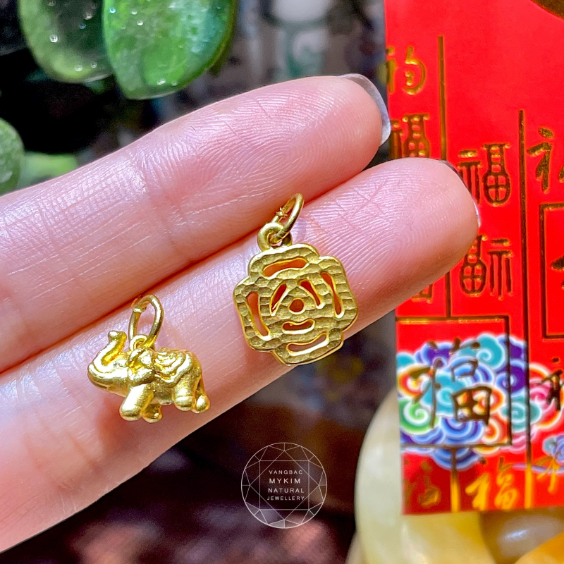 Charm Treo Hoa Hồng - Voi - Vàng 24k
