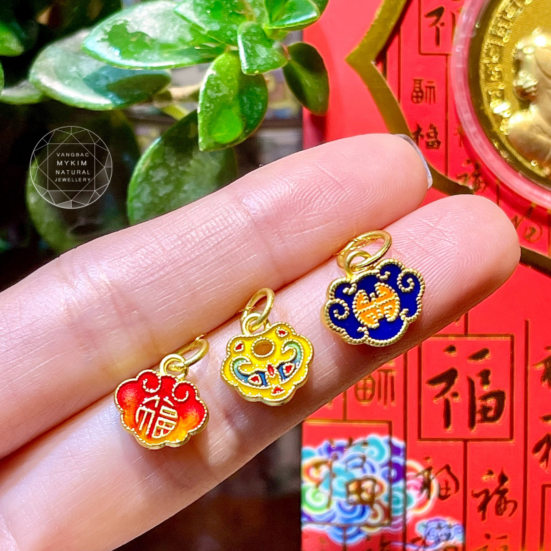 Charm Vàng 24k - Khóa Trường Mệnh sơn màu