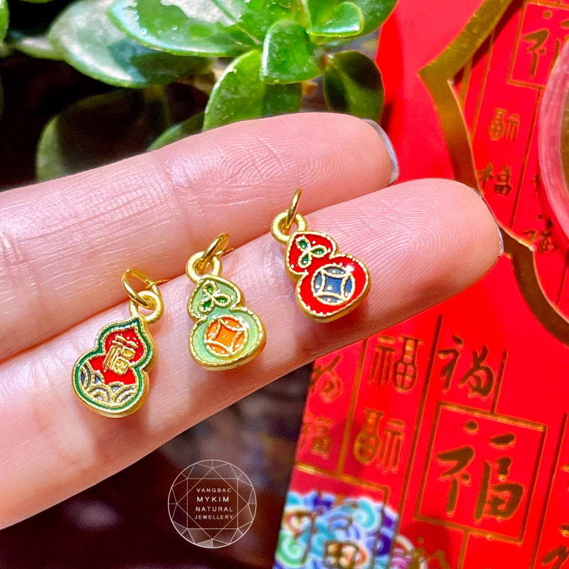 Charm Vàng 24k - Hồ Lô Treo Sơn Màu - Vàng 9999