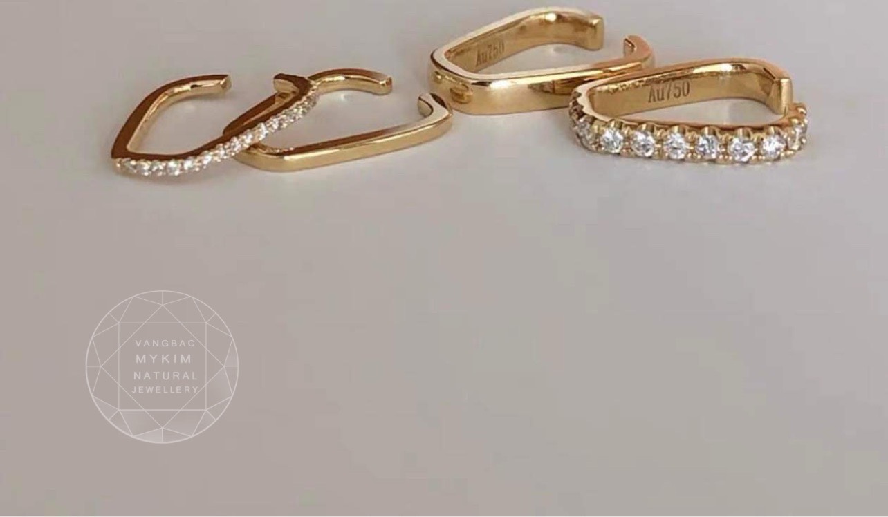 Bông Tai Vành đính đá - Bạc si vàng trắng 18k