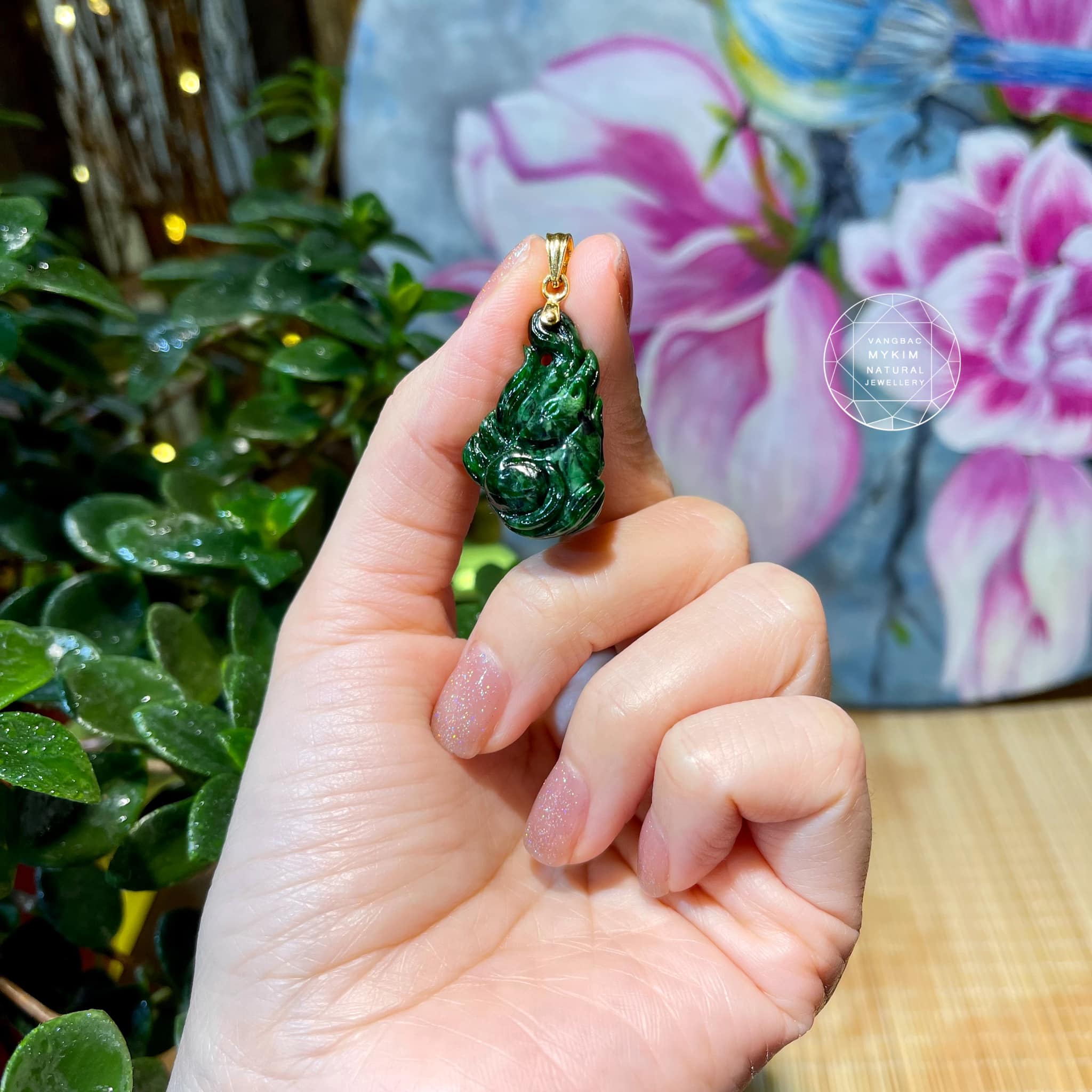 🦊 Mặt Dây Hồ Ly Ngọc Phỉ Thúy – Móc Vàng 10k | 14k | 18k