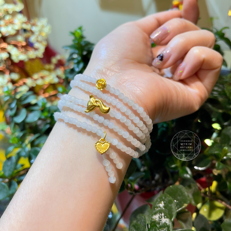 Chuỗi Băng Ngọc Phỉ Thúy (Jadeite) - Charm Vàng 24k