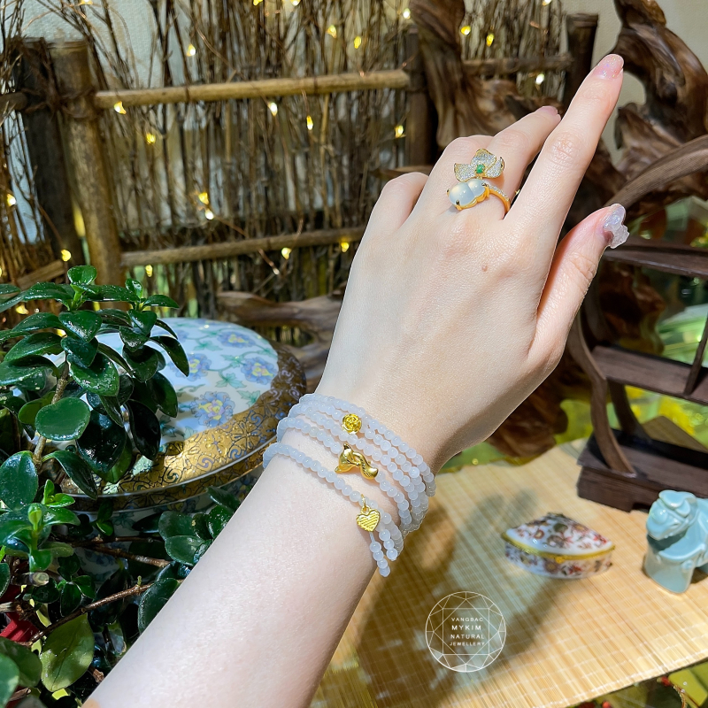 Chuỗi Băng Ngọc Phỉ Thúy (Jadeite) - Charm Vàng 24k