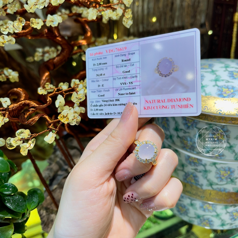 Nhẫn Ngọc Phỉ Thúy Jadeite - Tử La Lan - Vàng 18k Đính Kim Cương TN - VIP