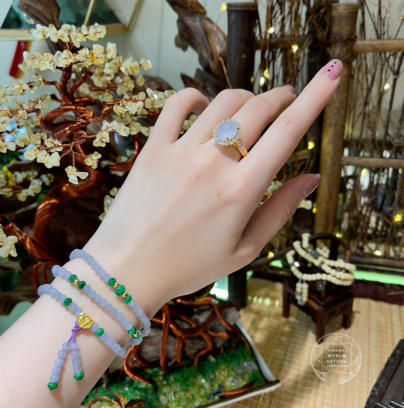 Nhẫn Ngọc Phỉ Thúy Jadeite - Tử La Lan - Vàng 18k Đính Kim Cương TN - VIP