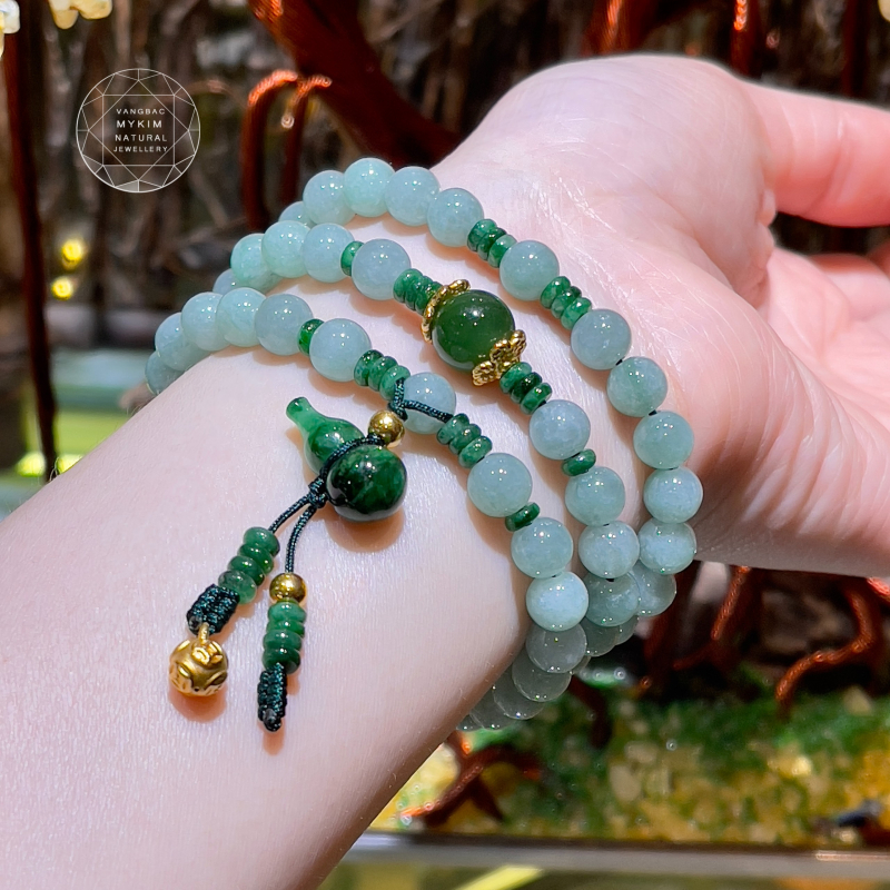 Chuỗi Vòng Ngọc Phỉ Thúy Hồ Lô (Jadeite) - Kết Vàng 24k