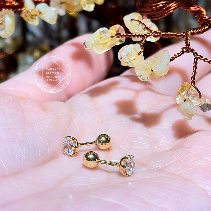 Bông Tai Nụ Đính Đá - Vàng 14k