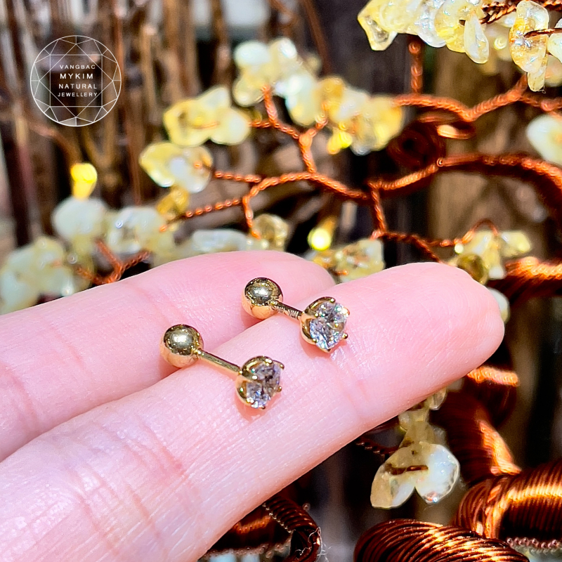 Bông Tai Nụ Đính Đá - Vàng 14k